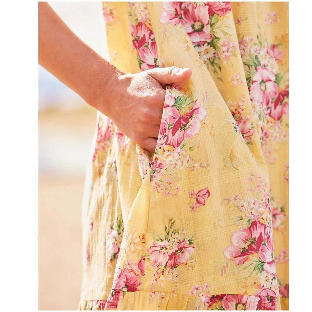 April Cornell Charming Smock Dress blossom yellow floral XXS 4 - 6 XS small - Picture 4 of 12